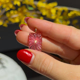 Pink Quartz Rectangle Carved Charm