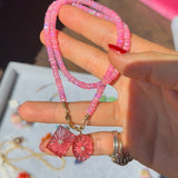 Pink Quartz Rectangle Carved Charm