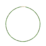TINY 2 MM NECKLACE IN CHROME DIOPSIDE WITH GOLD BEADS