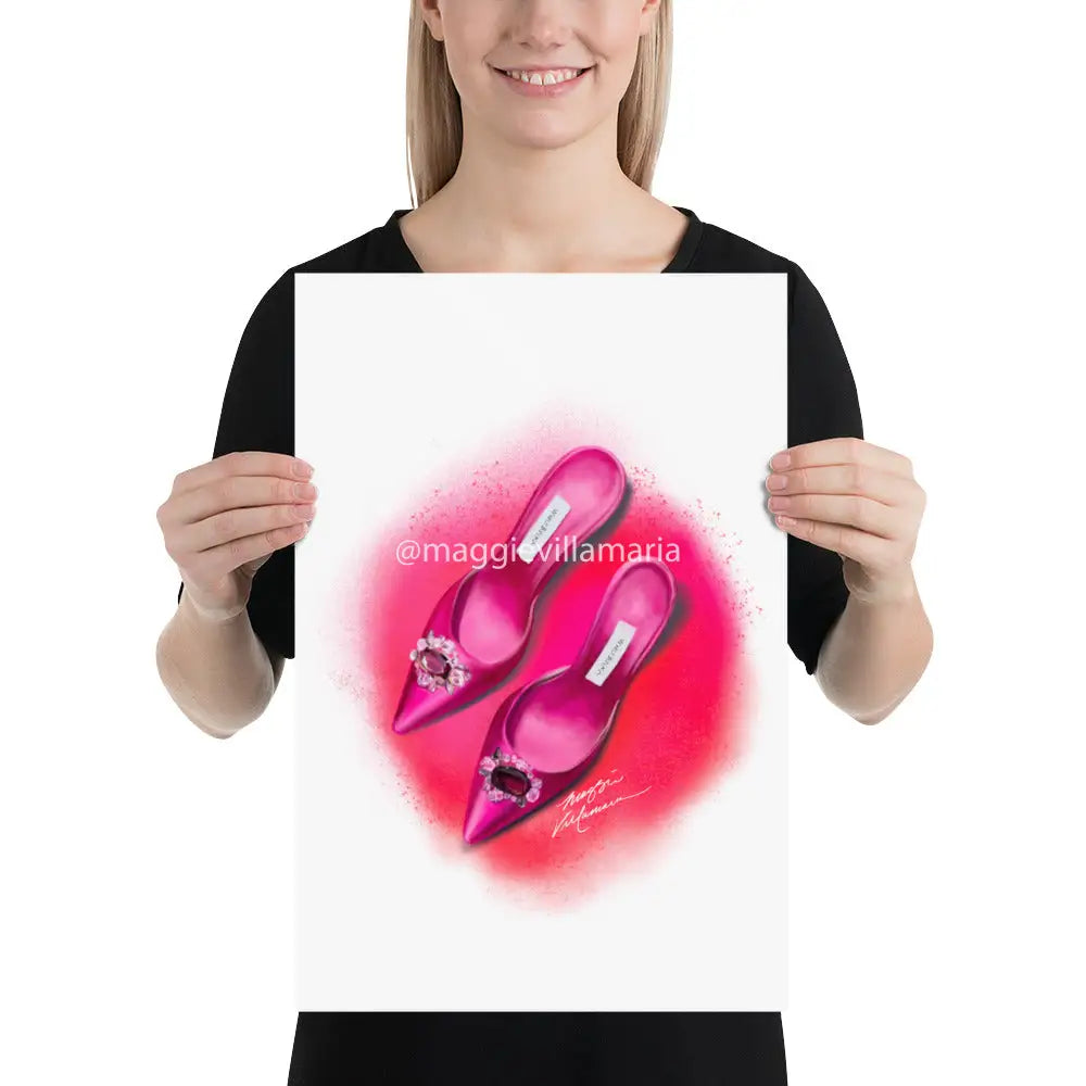 Pink Manolo Shoe Fashion Illustration Print 12×18