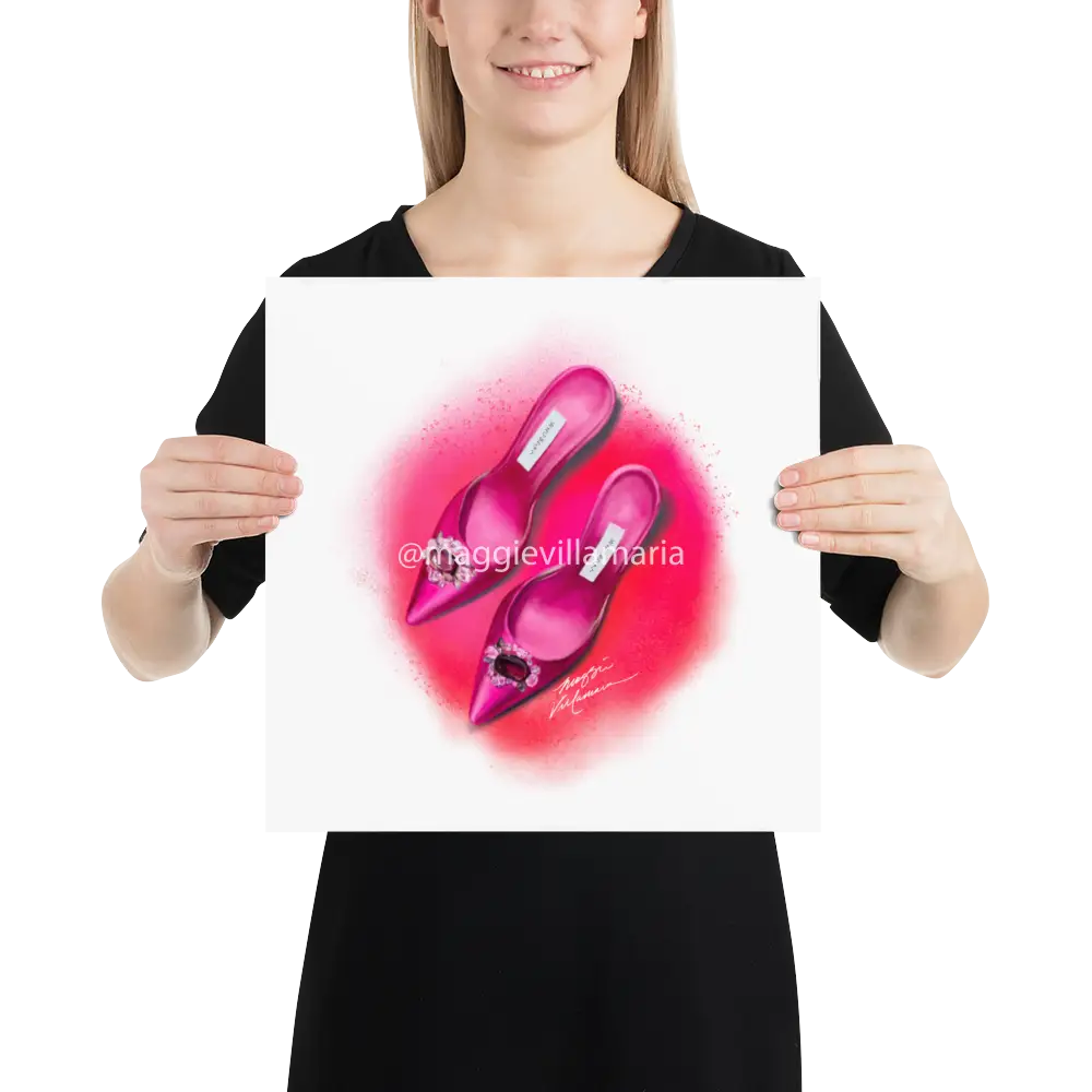 Pink Manolo Shoe Fashion Illustration Print 14×14