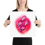 Pink Manolo Shoe Fashion Illustration Print 16×16