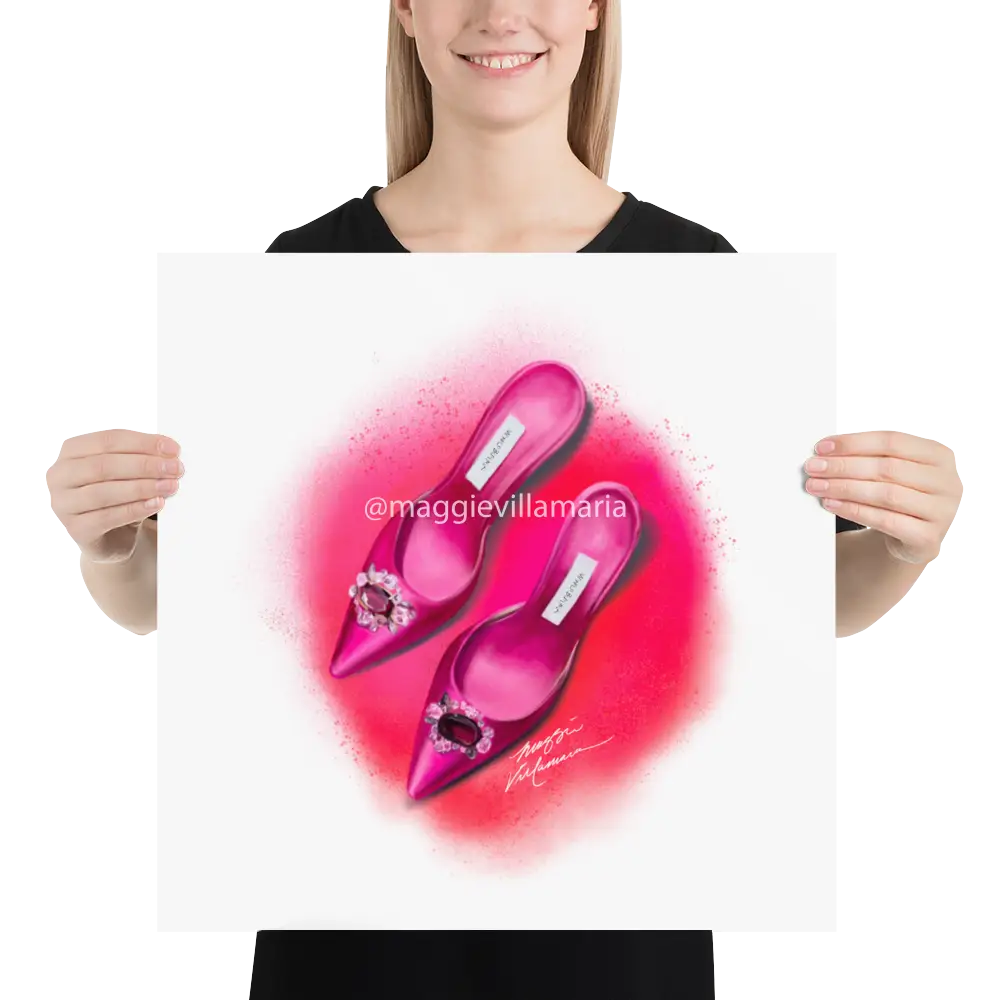 Pink Manolo Shoe Fashion Illustration Print 18×18