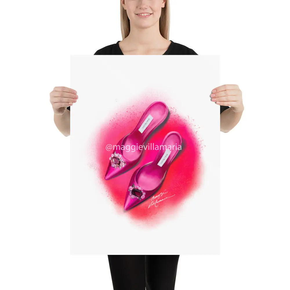 Pink Manolo Shoe Fashion Illustration Print 18×24