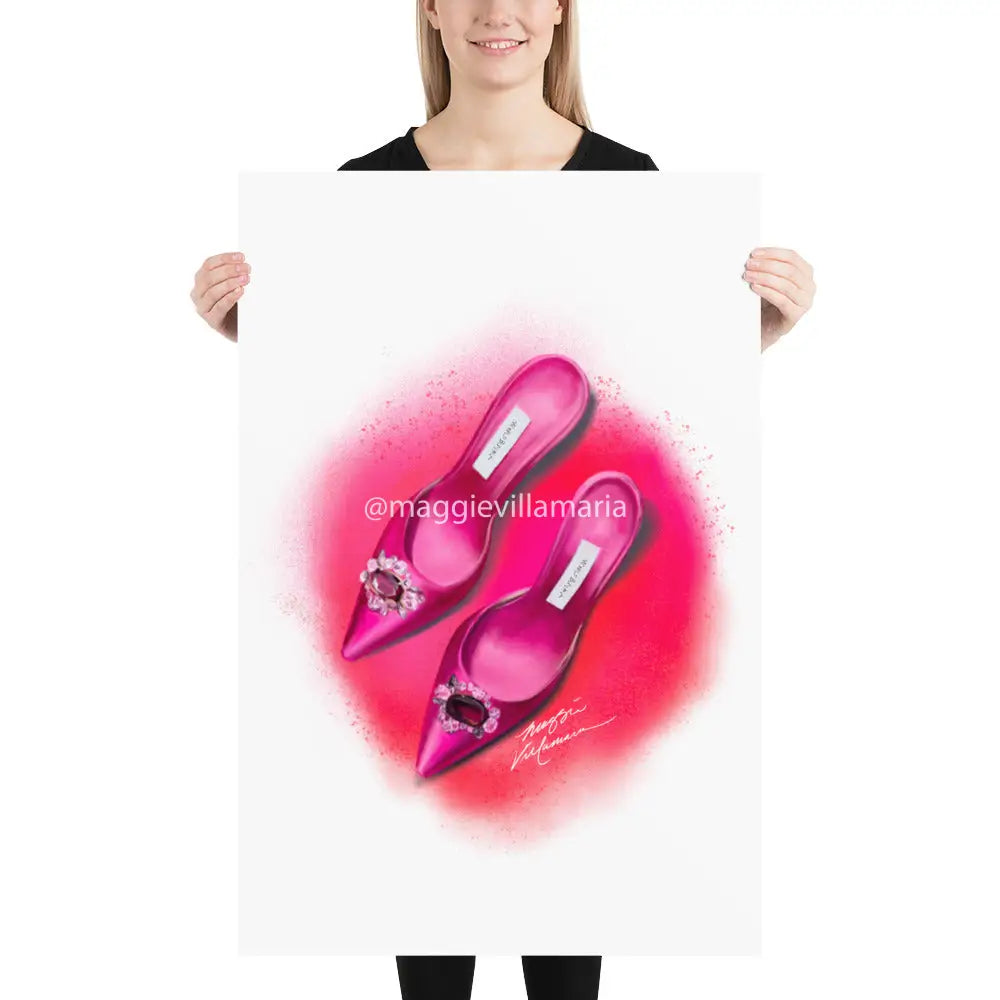 Pink Manolo Shoe Fashion Illustration Print 24×36