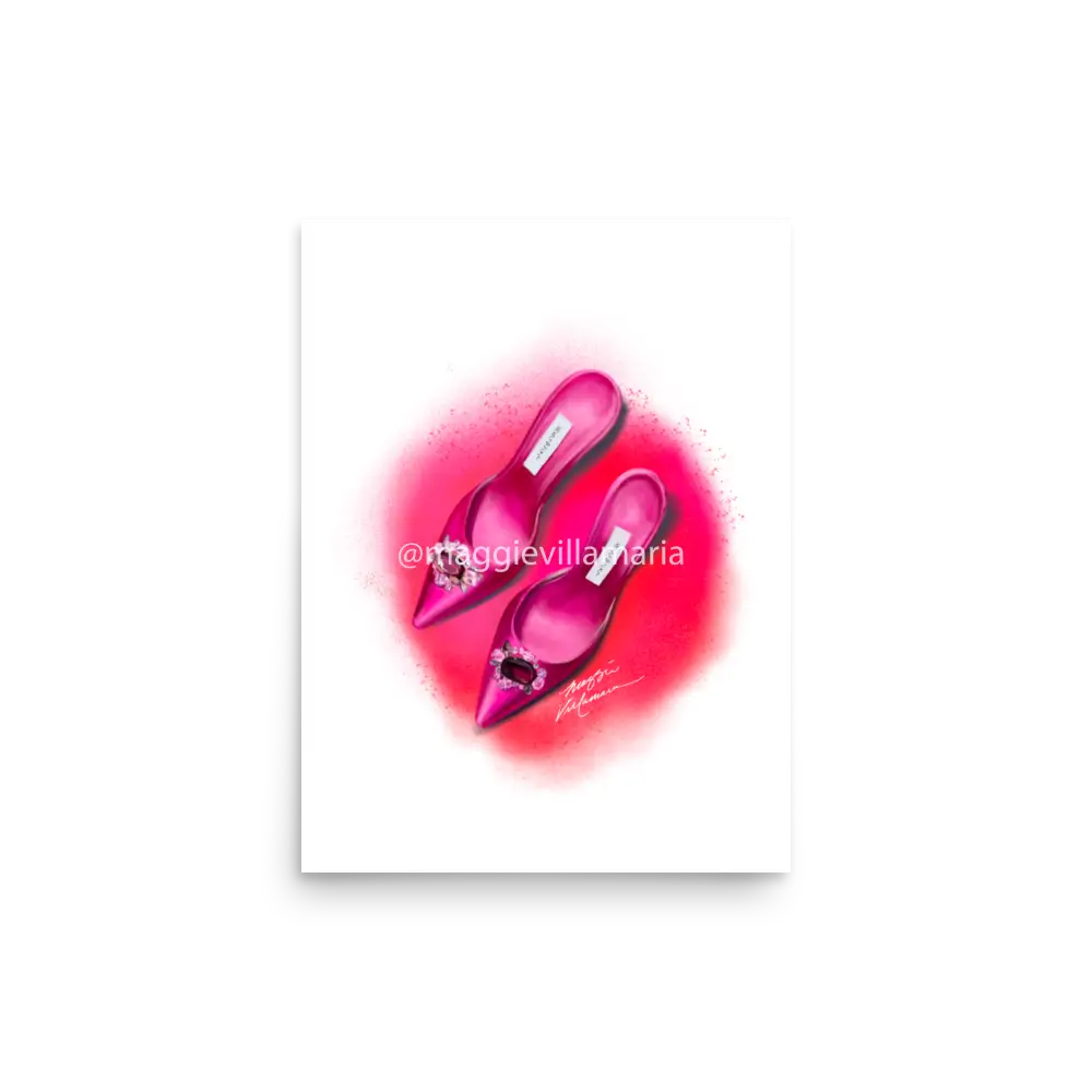 Pink Manolo Shoe Fashion Illustration Print