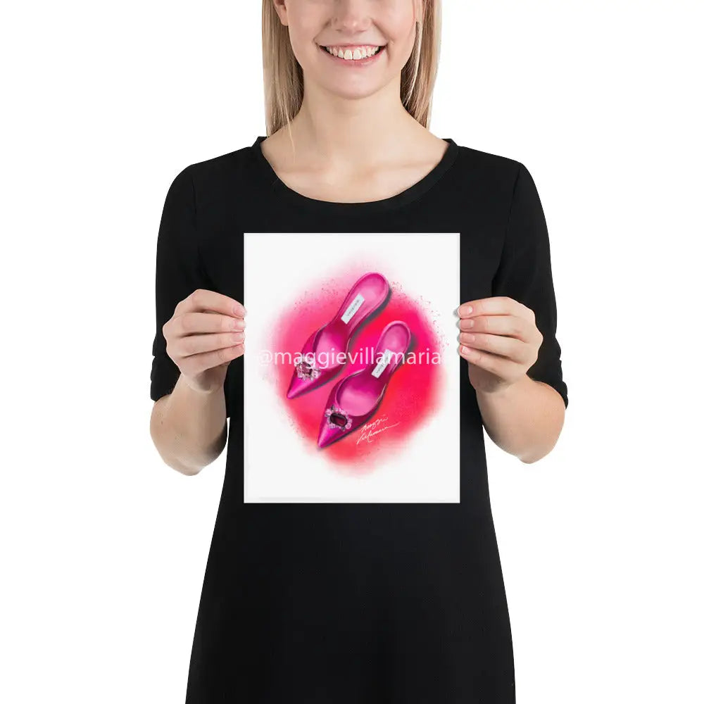 Pink Manolo Shoe Fashion Illustration Print 8×10